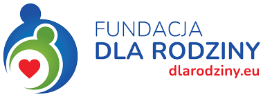 Logo Fundacji Dla Rodziny z dwoma postaciami i sercem; adres strony dlarodziny.eu.