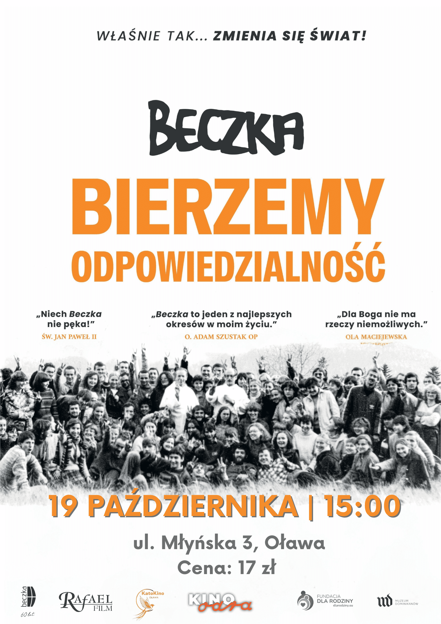 Plakat wydarzenia Beczka: Bierzemy odpowiedzialność 19 października w Oławie, kino Odra, godz. 15:00, cena 17 zł.