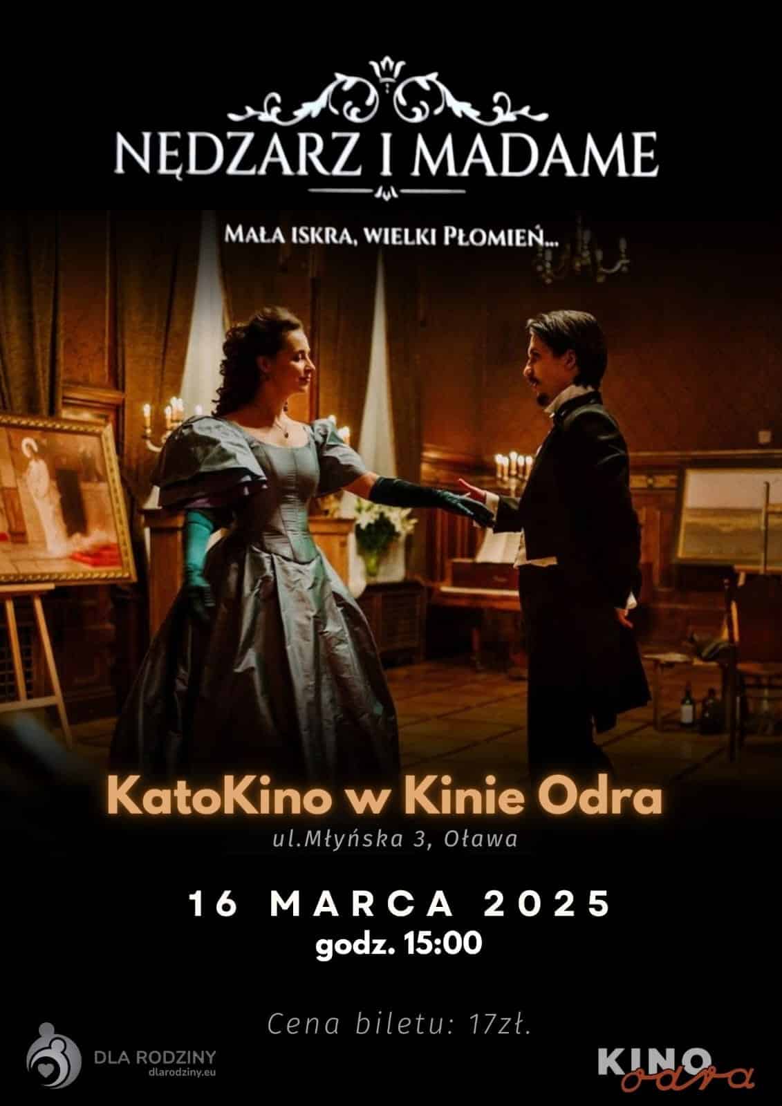 Plakat filmu Nędzarz i Madame; pokaz w Oławie 16 marca 2025 o 15:00, bilet: 17zł.