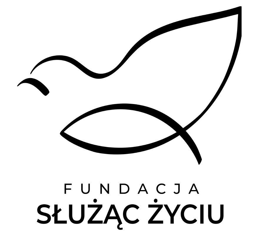 Logo z konturem ptaka i liścia, z napisem Fundacja Służąc Życiu poniżej.