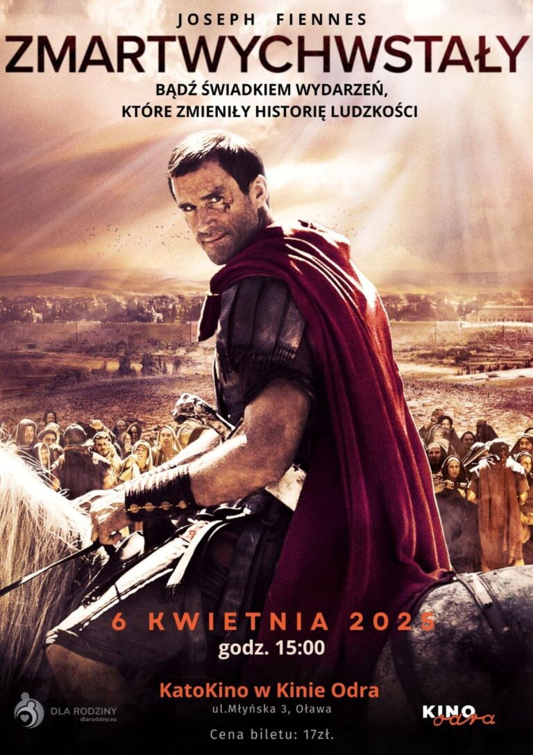 Plakat filmowy Zmartwychwstały z rycerzem na koniu, promujący seans w Oławie, 6 kwietnia 2025, godz. 15:00.